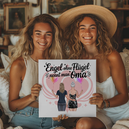 Leinwand Wandbild Oma personalisiert mit 2 Clipart Frauen, Namen, Hintergrund & Wunschtext