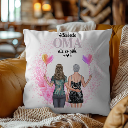 Fotokissen Für Oma personalisiert mit 2 Clipart Frauen Namen & Wunschtext