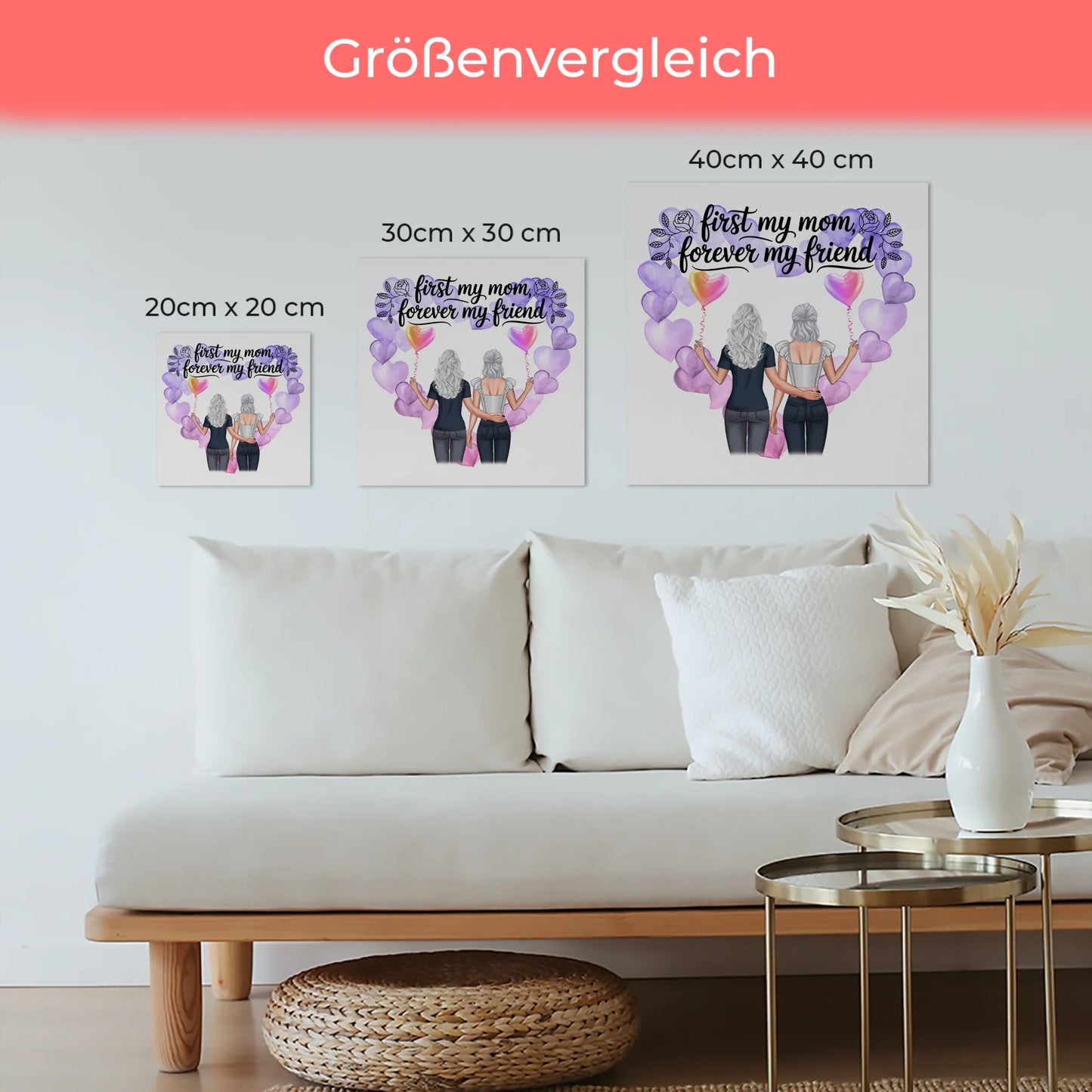 Personalisiertes Mama Plakat Fotoboard mit 2 Clipart Frauen, Namen Hintergrund & Wunschtext