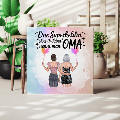 Oma Plakat Leinwand Personalisierbar - Lehrerin echte Heldin, 2 Clipart, Namen & Spruch
