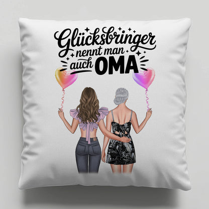Kissen Für Die Beste Oma personalisiert mit 2 Clipart Frauen, Namen & Wunschtext