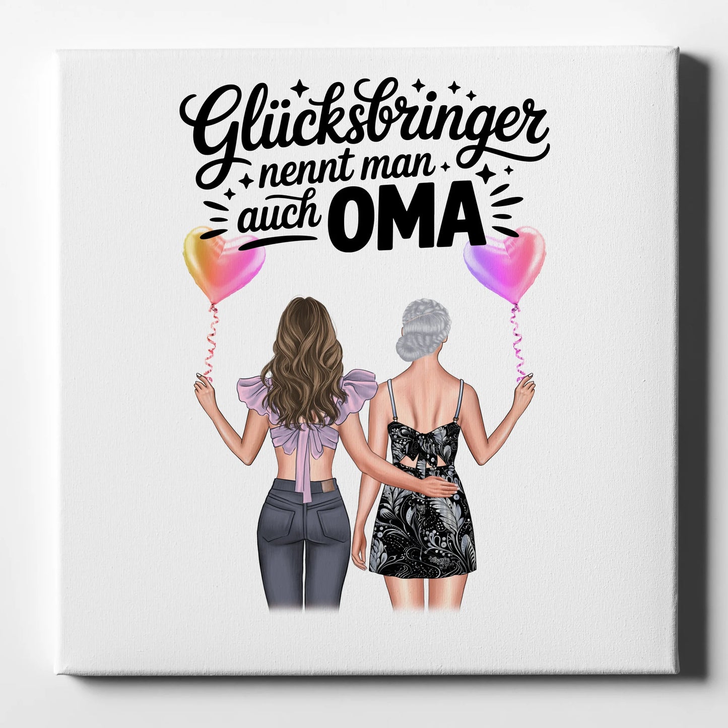 Leinwand Wandbild Oma personalisiert mit 2 Frauen Cliparts, Namen & Wunschtext