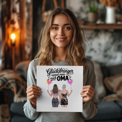 Oma Plakat Fotoboard Personalisiert mit 2 Clipart Frauen, Namen & Spruch