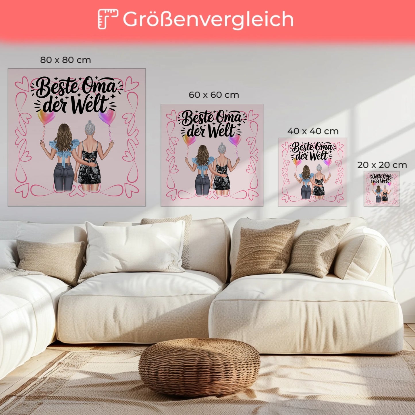 Wandbild Oma Leinwand personalisiert mit Namen und 2 Clipart Frauen