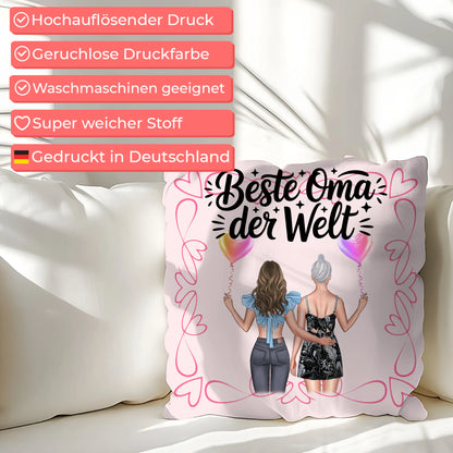 Namen Kissen Beste Oma Der Welt - personalisiert mit 2 Clipart Frauen