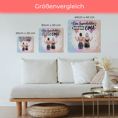 Personalisiertes Oma Plakat Fotoboard mit 2 Clipart-Frauen, Namen, Hintergrund & Wunschtext