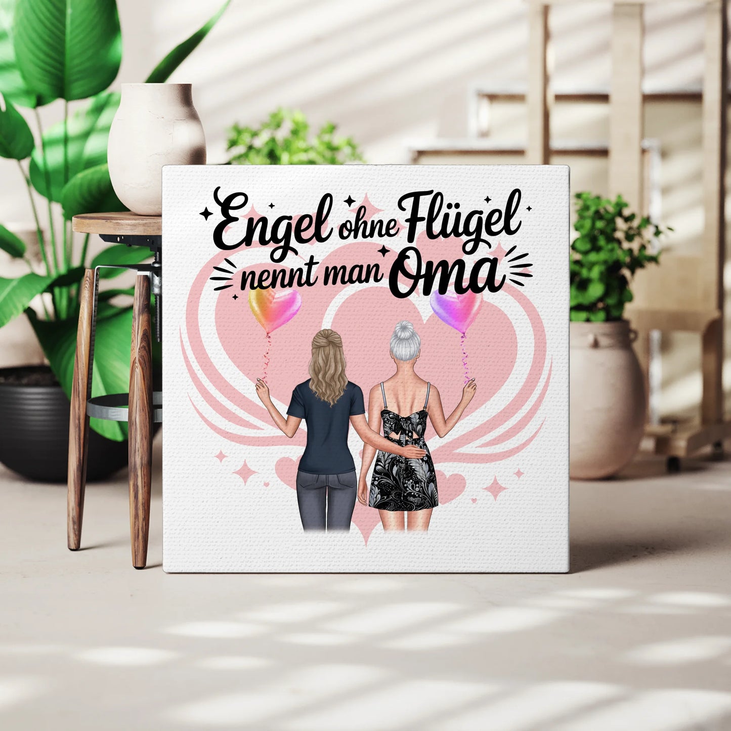 Leinwand Wandbild Oma personalisiert mit 2 Clipart Frauen, Namen, Hintergrund & Wunschtext