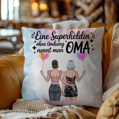 Kissen Beste Oma personalisierbar mit 2 Clipart-Frauen, Namen und eigenem Spruch