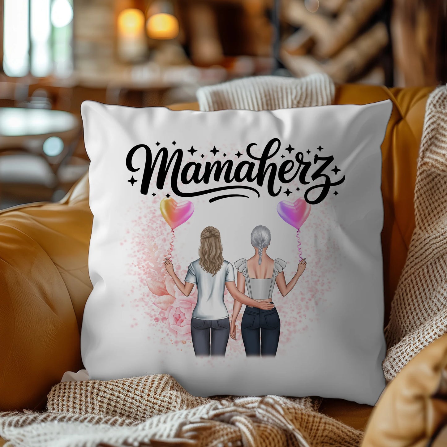 Namen Kissen Mamaherz personalisiert mit 2 Clipart Frauen, Hintergrundbild & Wunschtext