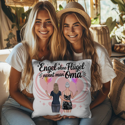 Personalisierbares Namen Kissen mit 2 Clipart Frauen, Oma Motiv und eigenem Spruch