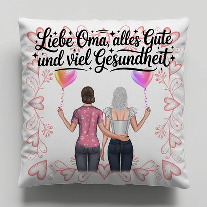 Kissen Für Die Beste Oma personalisiert mit Namen und 2 Clipart Frauen