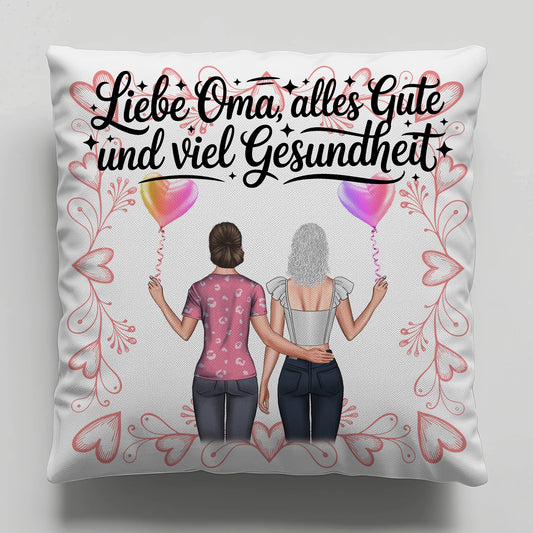 Kissen Für Die Beste Oma personalisiert mit Namen und 2 Clipart Frauen
