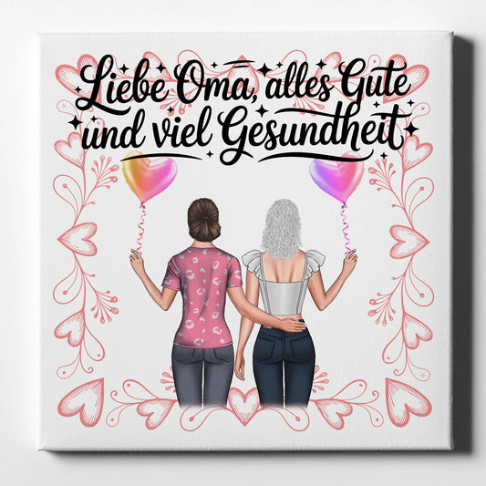 Leinwand Wandbild Oma personalisierbar mit 2 Frauen, Namen & Wunschtext