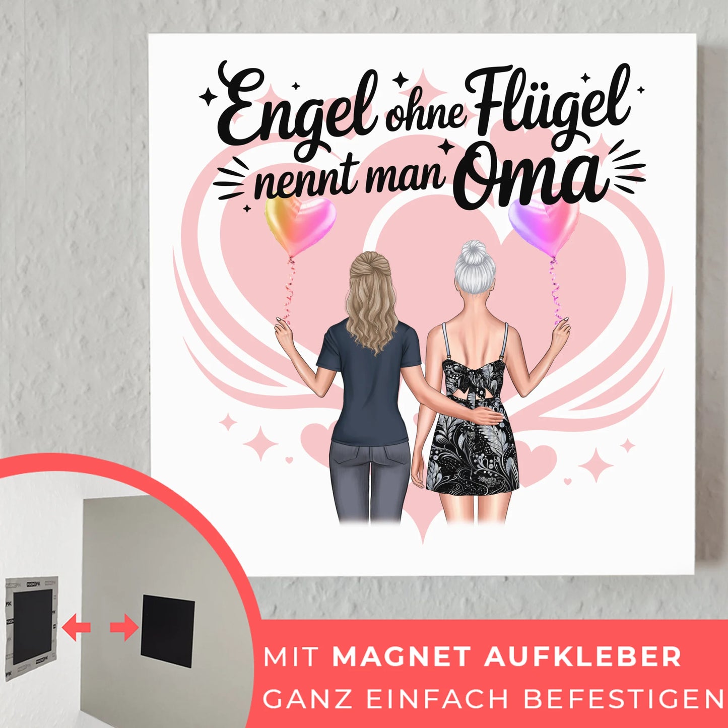 Oma Plakat Fotoboard Personalisierbar mit 2 Clipart Frauen, Namen, Hintergrundbild & Spruch