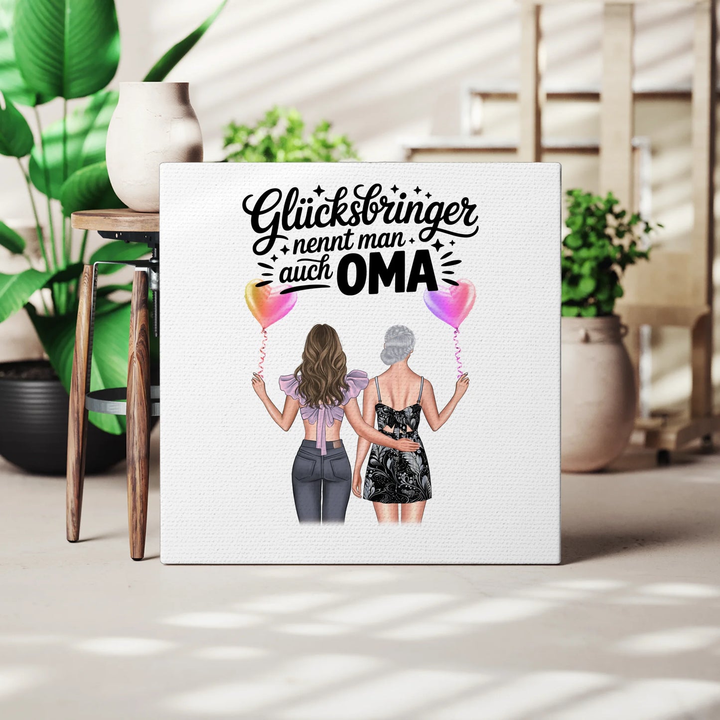 Leinwand Wandbild Oma personalisiert mit 2 Frauen Cliparts, Namen & Wunschtext