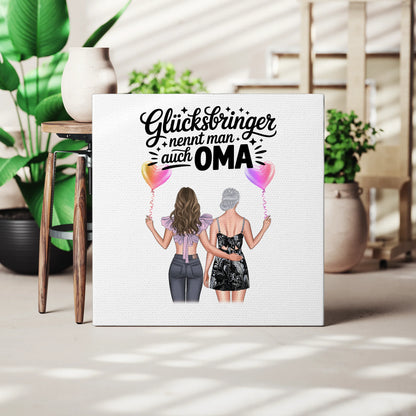Leinwand Wandbild Oma personalisiert mit 2 Frauen Cliparts, Namen & Wunschtext