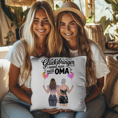 Kissen Für Die Beste Oma personalisiert mit 2 Clipart Frauen, Namen & Wunschtext