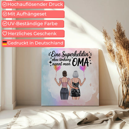 Oma Plakat Leinwand Personalisierbar - Lehrerin echte Heldin, 2 Clipart, Namen & Spruch