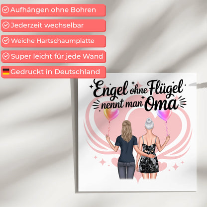Oma Plakat Fotoboard Personalisierbar mit 2 Clipart Frauen, Namen, Hintergrundbild & Spruch