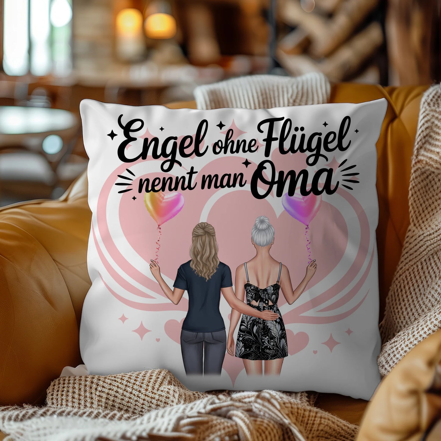 Personalisierbares Namen Kissen mit 2 Clipart Frauen, Oma Motiv und eigenem Spruch