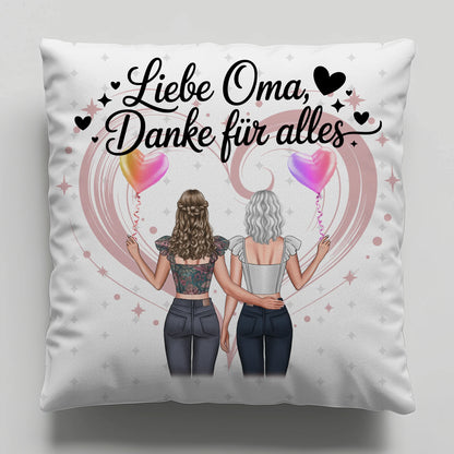 Namen Kissen für Liebe Oma Danke für alles mit 2 Clipart Frauen, Foto & Wunschtext
