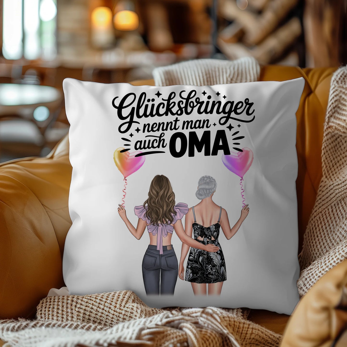 Kissen Für Die Beste Oma personalisiert mit 2 Clipart Frauen, Namen & Wunschtext