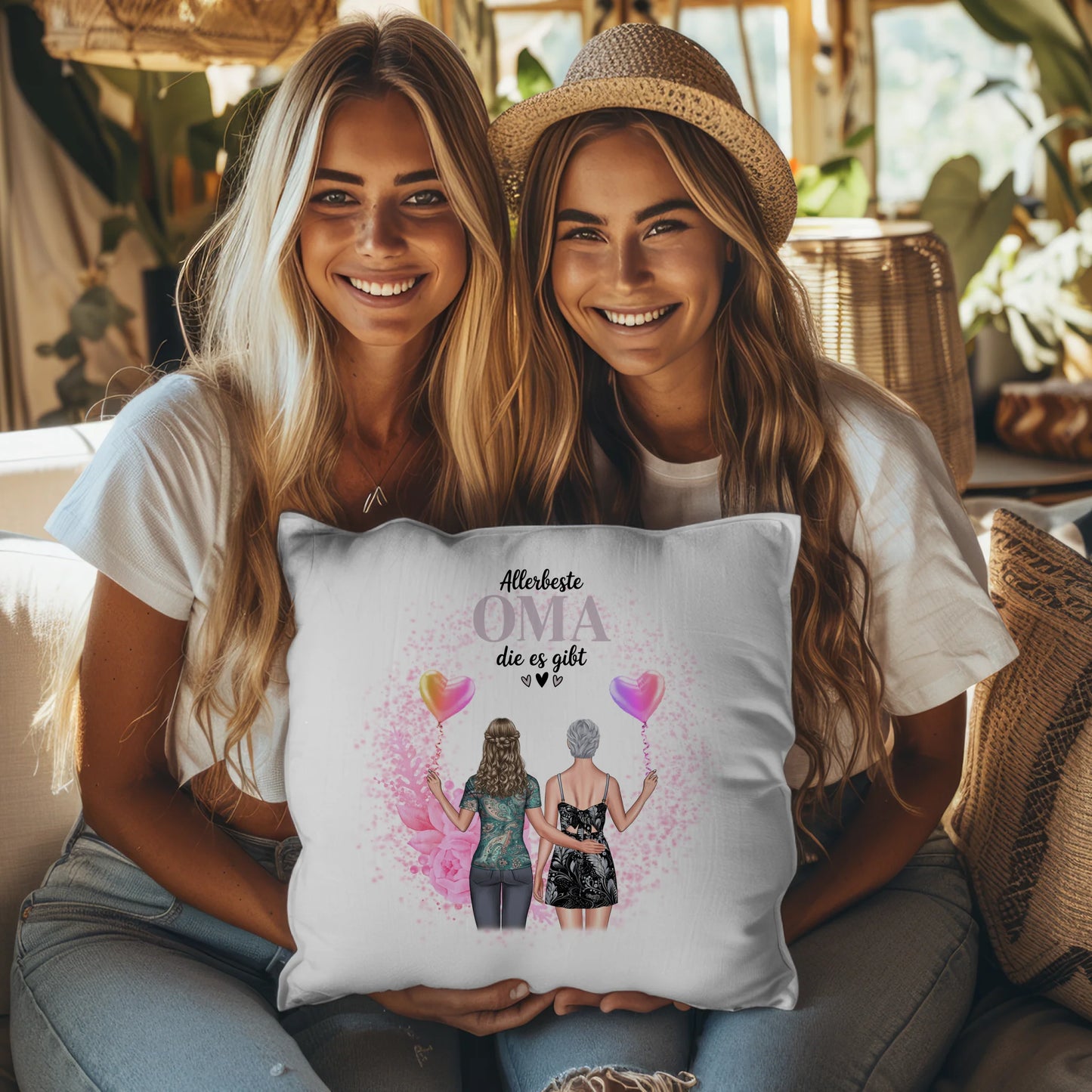 Fotokissen Für Oma personalisiert mit 2 Clipart Frauen Namen & Wunschtext