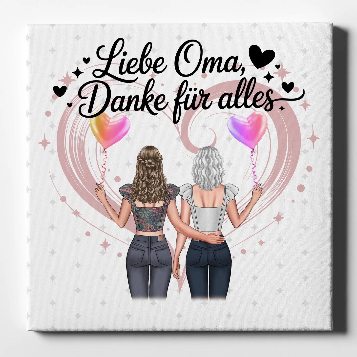 Wandbild Oma Leinwand personalisiert mit 2 Clipart-Frauen, Namen & Wunschtext