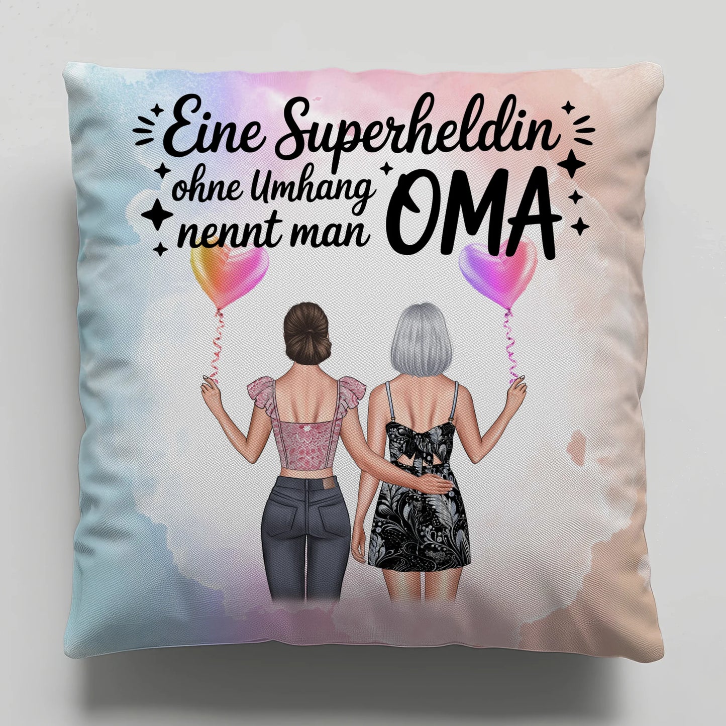 Kissen Beste Oma personalisierbar mit 2 Clipart-Frauen, Namen und eigenem Spruch