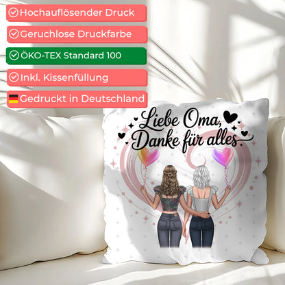 Namen Kissen für Liebe Oma Danke für alles mit 2 Clipart Frauen, Foto & Wunschtext