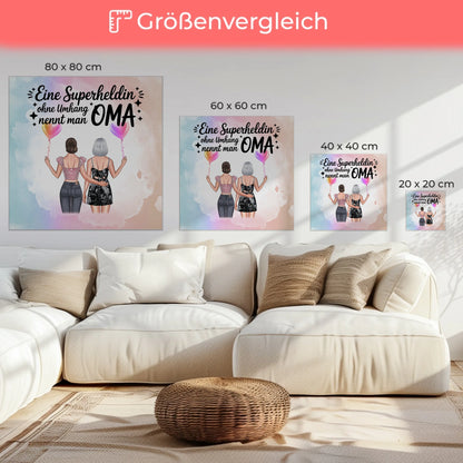 Oma Plakat Leinwand Personalisierbar - Lehrerin echte Heldin, 2 Clipart, Namen & Spruch
