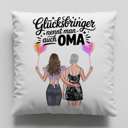 Kissen Für Die Beste Oma personalisiert mit 2 Clipart Frauen, Namen & Wunschtext