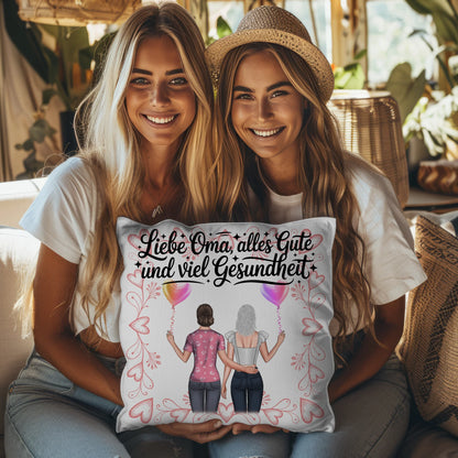 Kissen Für Die Beste Oma personalisiert mit Namen und 2 Clipart Frauen