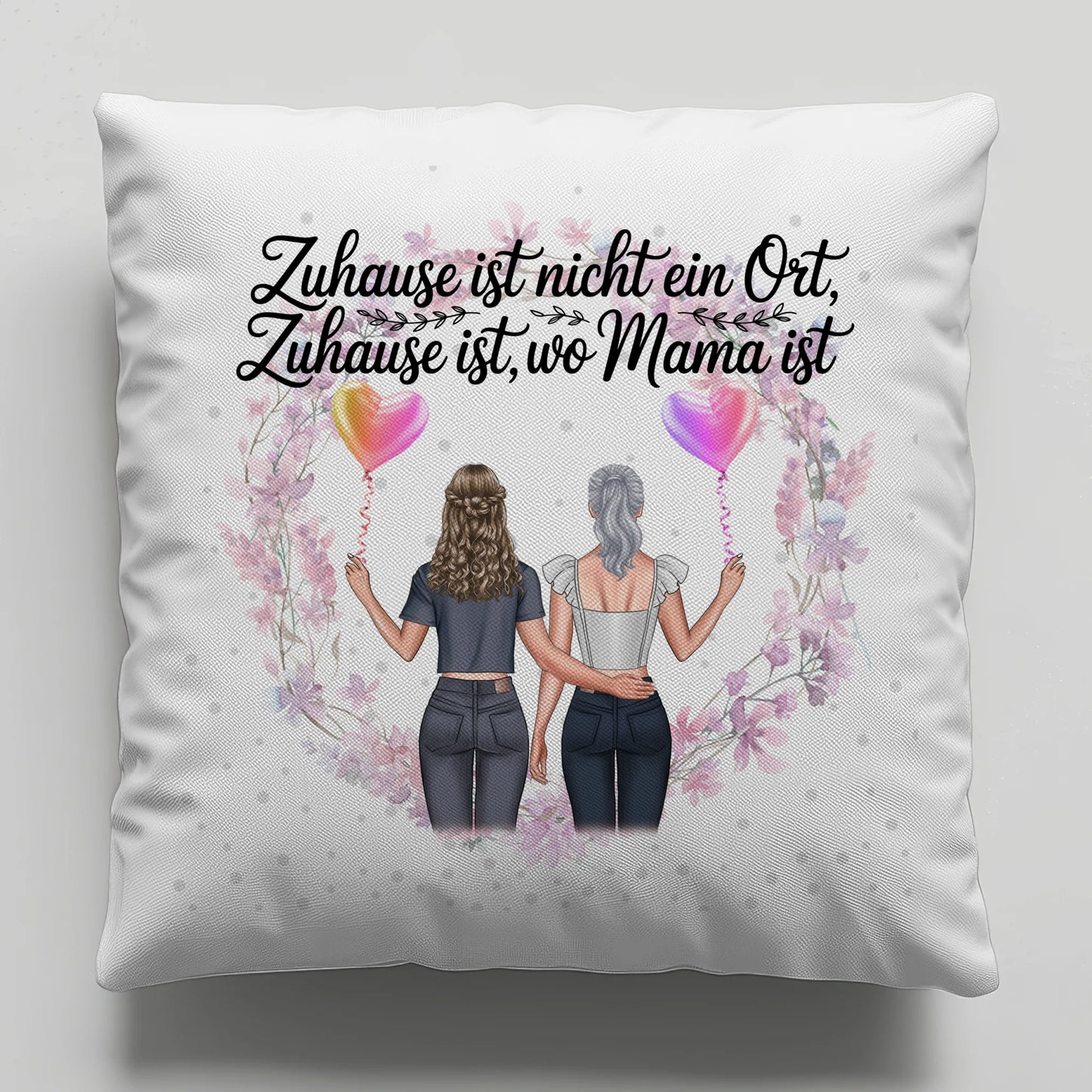 Namen Kissen für Mama - 2 Frauen Clipart, Hintergrund, Wunschtext personalisierbar
