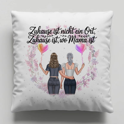 Namen Kissen für Mama - 2 Frauen Clipart, Hintergrund, Wunschtext personalisierbar