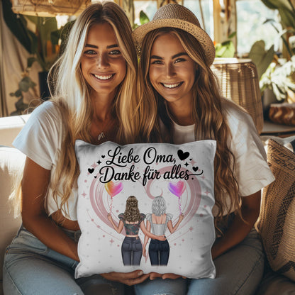 Namen Kissen für Liebe Oma Danke für alles mit 2 Clipart Frauen, Foto & Wunschtext