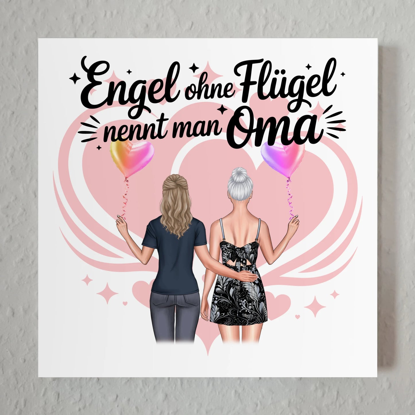 Oma Plakat Fotoboard Personalisierbar mit 2 Clipart Frauen, Namen, Hintergrundbild & Spruch