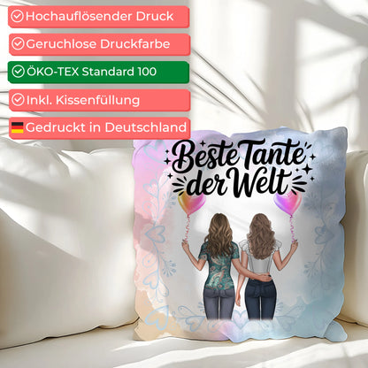 Kissen Beste Tante der Welt mit 2 Clipart & Namen