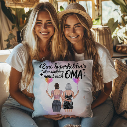 Kissen Beste Oma personalisierbar mit 2 Clipart-Frauen, Namen und eigenem Spruch