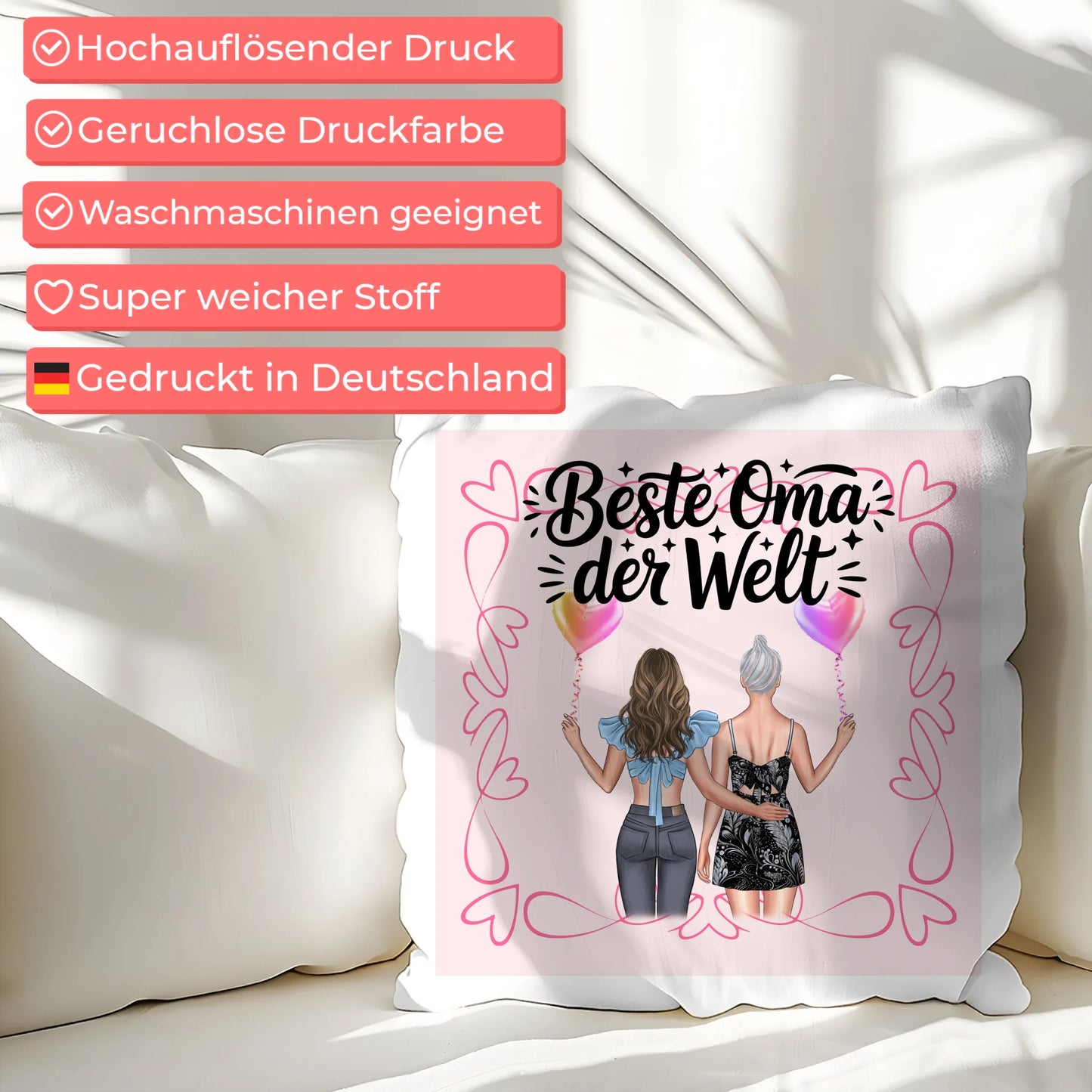 Namen Kissen Beste Oma Der Welt - personalisiert mit 2 Clipart Frauen