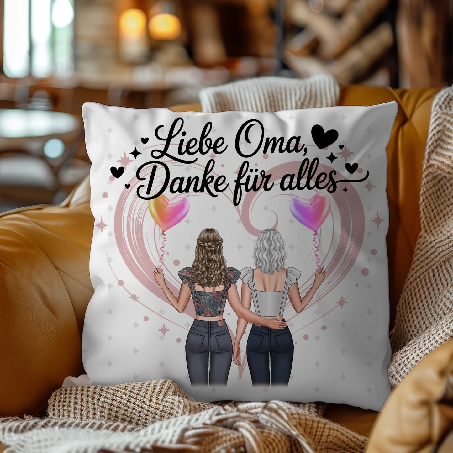 Namen Kissen für Liebe Oma Danke für alles mit 2 Clipart Frauen, Foto & Wunschtext