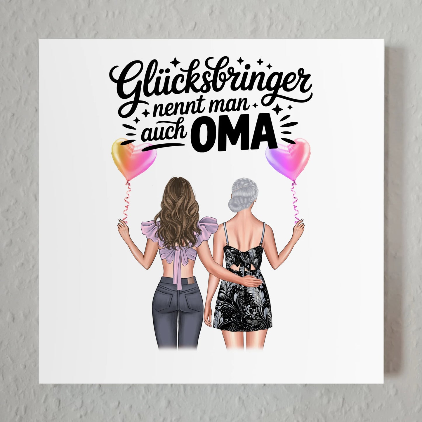 Oma Plakat Fotoboard Personalisiert mit 2 Clipart Frauen, Namen & Spruch