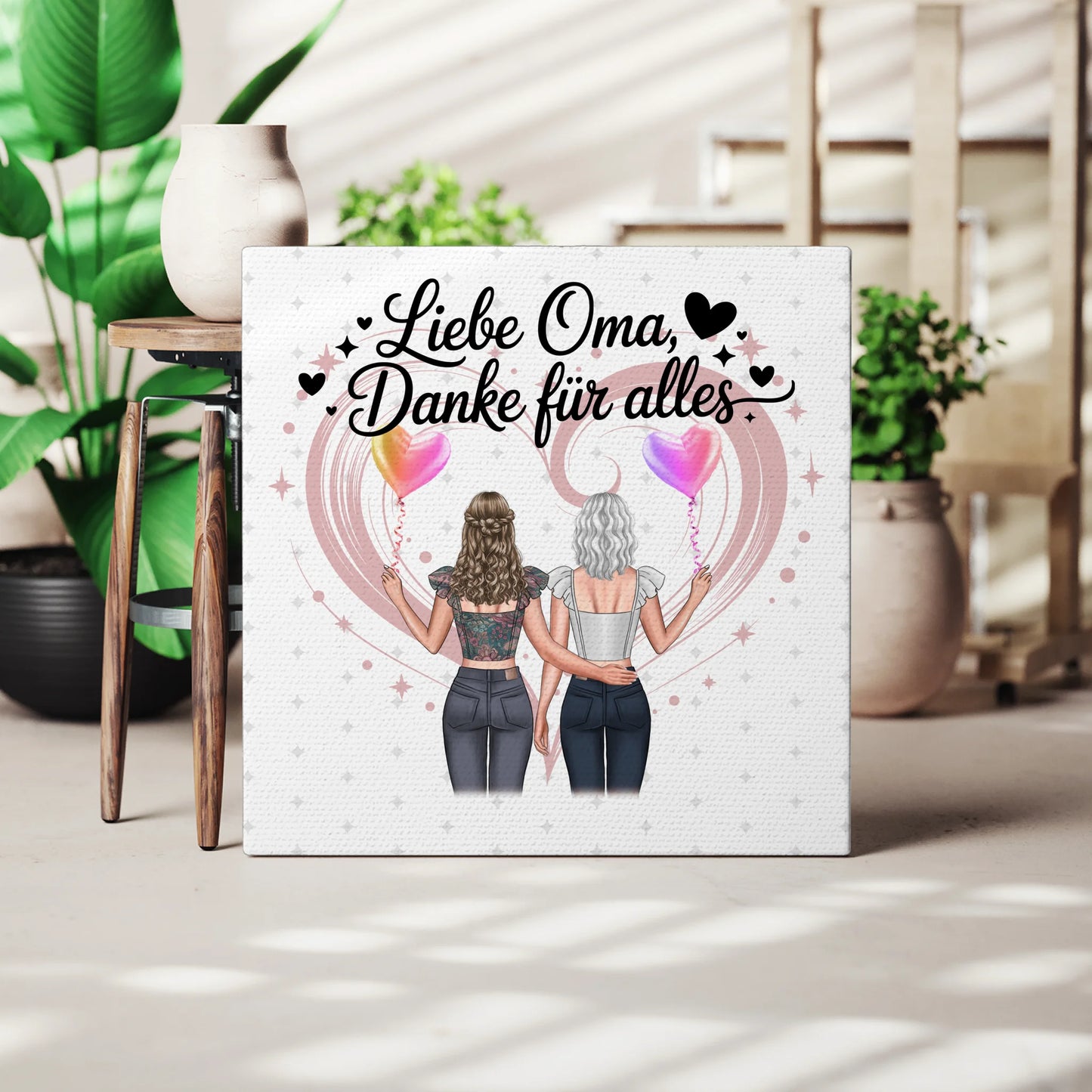 Wandbild Oma Leinwand personalisiert mit 2 Clipart-Frauen, Namen & Wunschtext