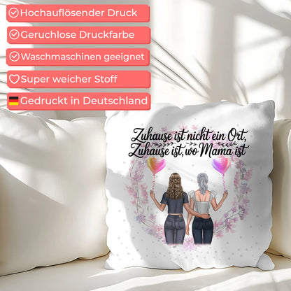 Namen Kissen für Mama - 2 Frauen Clipart, Hintergrund, Wunschtext personalisierbar