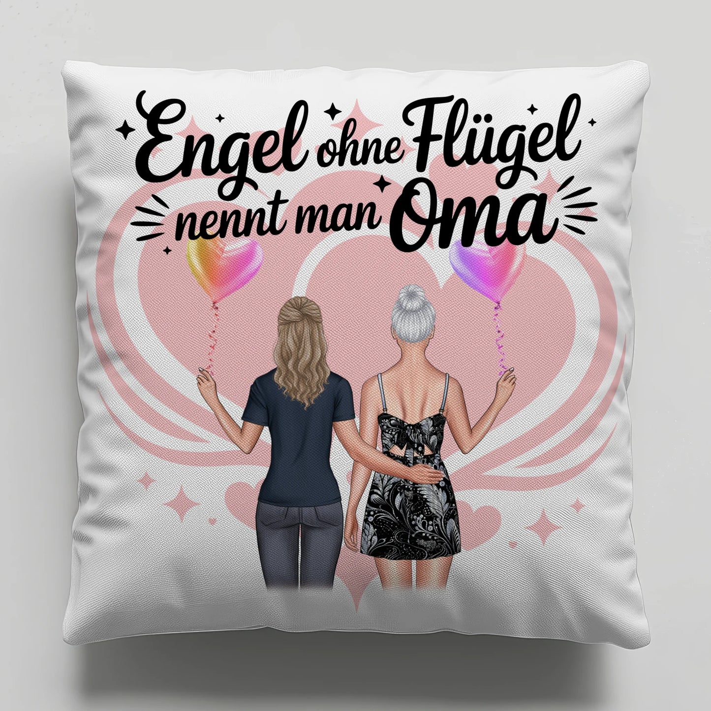 Personalisierbares Namen Kissen mit 2 Clipart Frauen, Oma Motiv und eigenem Spruch