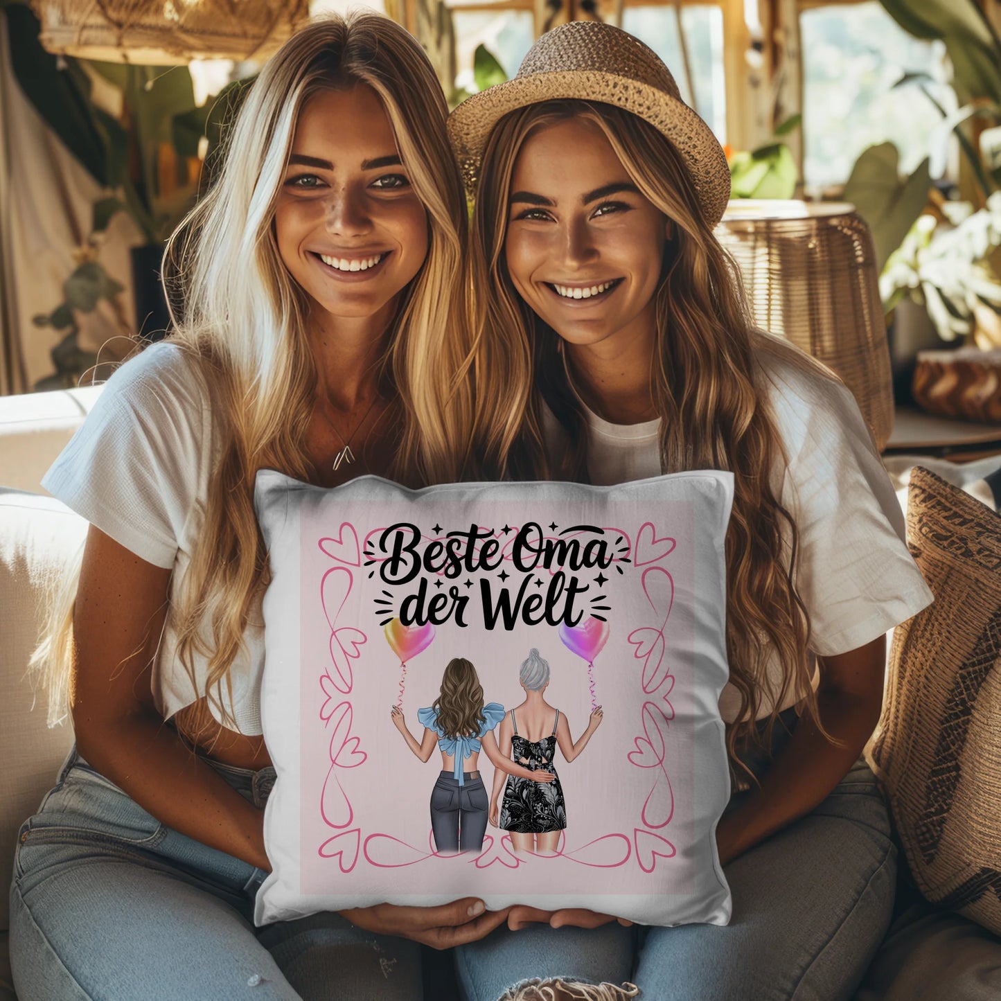 Namen Kissen Beste Oma Der Welt - personalisiert mit 2 Clipart Frauen