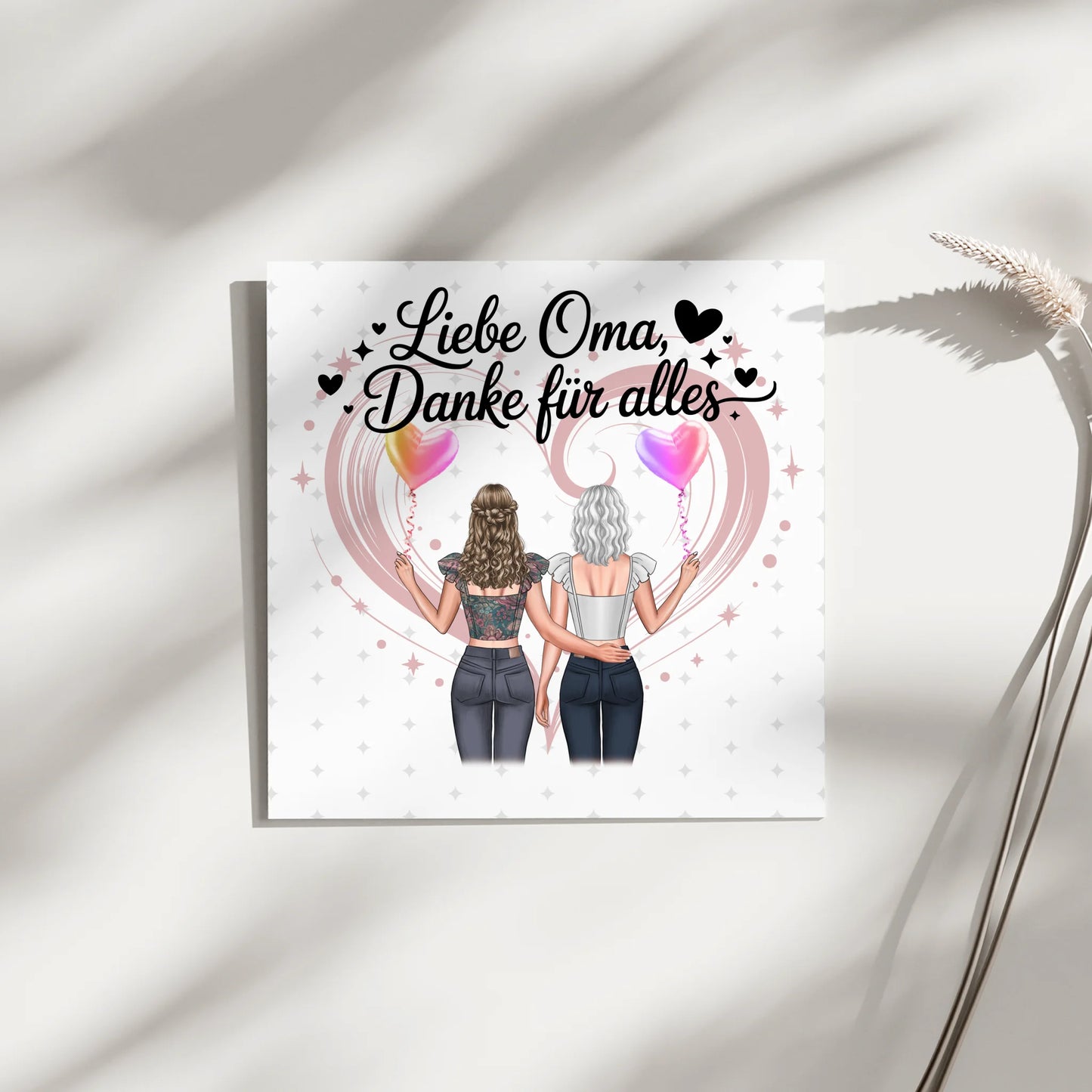 Wandbild Oma Leinwand personalisiert mit 2 Clipart-Frauen, Namen & Wunschtext