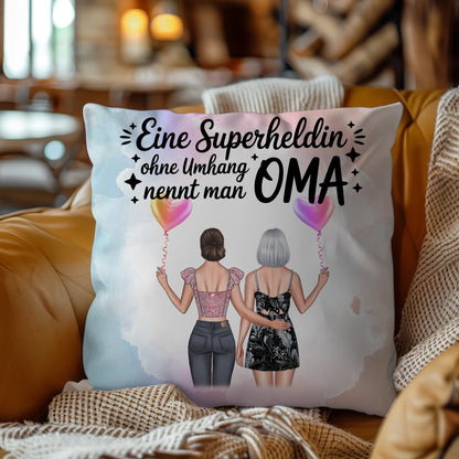 Kissen Beste Oma personalisierbar mit 2 Clipart-Frauen, Namen und eigenem Spruch