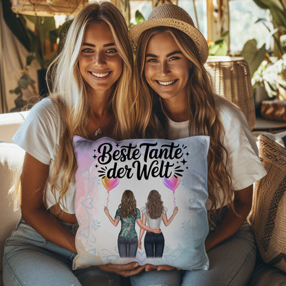 Kissen Beste Tante der Welt mit 2 Clipart & Namen