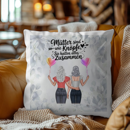 Kissen Für Mama - Personalisiert mit 2 Clipart Frauen, Namen, Hintergrundbild und Wunsch